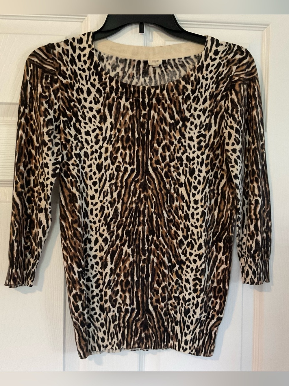 J Crew Women’s Brown and Black Leopard Print Teddie Sweater